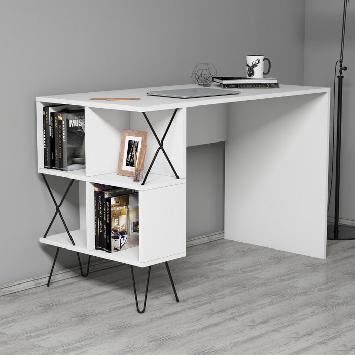 Hanah Home Combo de Mesa de Estudio y Estantería Blanco y Negro
